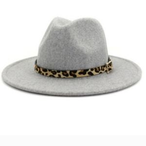 Fedora Panama Hat with Removable Leopard Band in Gray